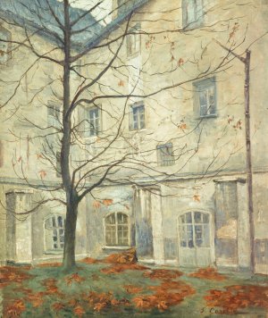 La Cour Lacordaire, Au Couvent Des Carmes, Rue De Vaugirard by Georges-Emile Carette Oil Painting
