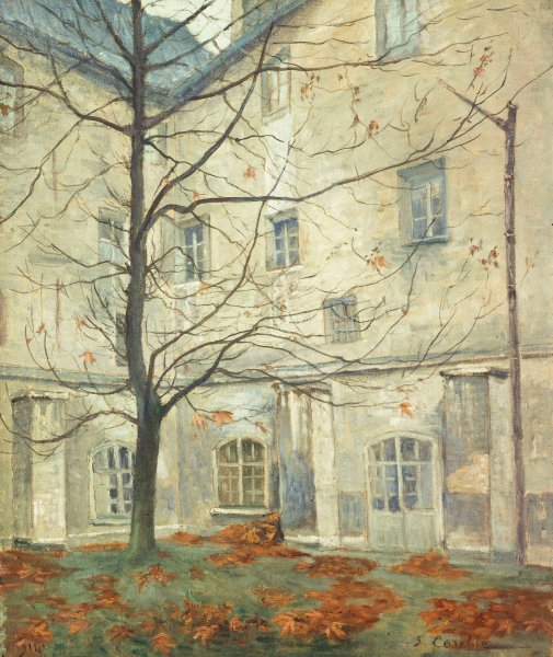 La Cour Lacordaire, Au Couvent Des Carmes, Rue De Vaugirard  by Georges-Emile Carette - Hand-Painted Oil Painting Reproduction