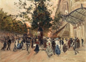 Le boulevard des Capucines by Georges-Emile Carette Oil Painting