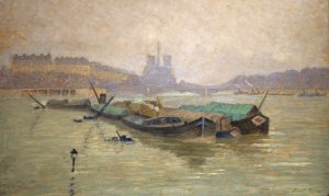 L'ile Saint-Louis Et Notre-Dame, Vues Du Pont D'austerlitz by Georges-Emile Carette Oil Painting