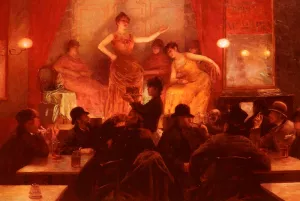Au Cafe Theatre by Georges Fichefet Oil Painting