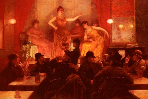 Main Product Photo of Au Cafe Theatre Painting by Georges Fichefet