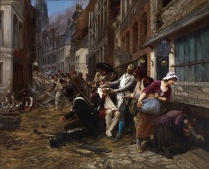 Episode of the Siege of Lille, 1792 by Georges Gaston Theodore Melingue Oil Painting