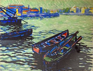 Boats at the Bazacle in Toulouse by Georges Gaudion Oil Painting