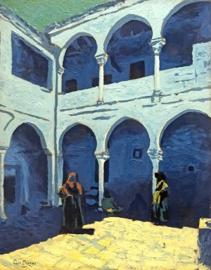 Courtyard of a Moroccan riad by Georges Gaudion Oil Painting