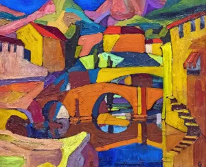 Cubist village by Georges Gaudion Oil Painting