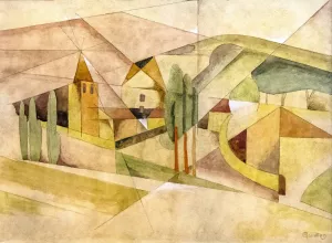 Cubist village by Georges Gaudion Oil Painting