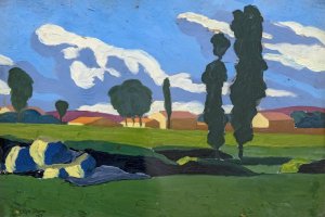 Poplar landscape by Georges Gaudion Oil Painting
