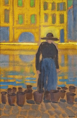 The woman trader in pots by Georges Gaudion Oil Painting