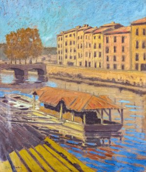 Wash house on the banks of the Nive in Bayonne by Georges Gaudion Oil Painting