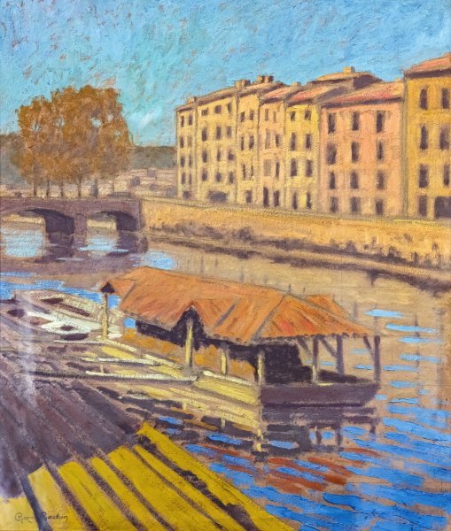Wash house on the banks of the Nive in Bayonne by Georges Gaudion - Hand-Painted Oil Painting Reproduction