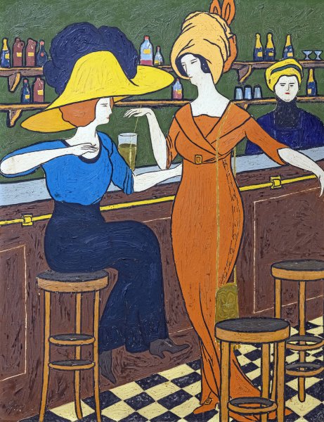 Women in cafe  by Georges Gaudion - Hand-Painted Oil Painting Reproduction