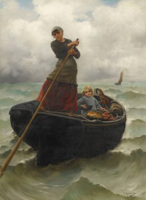 The Fisherman's Wife by Georges-Jean-Marie Haquette Oil Painting