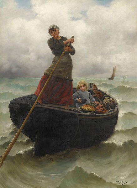 The Fisherman's Wife by Georges-Jean-Marie Haquette - Hand-Painted Oil Painting Reproduction