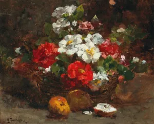 A basket full of flowers by Georges Jeannin Oil Painting