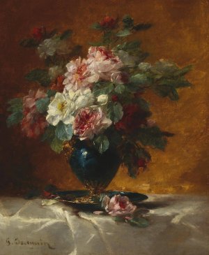 Blumenstuck mit Rosen by Georges Jeannin Oil Painting