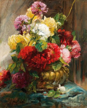 Flower Piece in Vase by Georges Jeannin Oil Painting