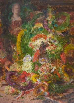 Les fleurs et les couronnes de la chambre mortuaire by Georges Jeannin Oil Painting