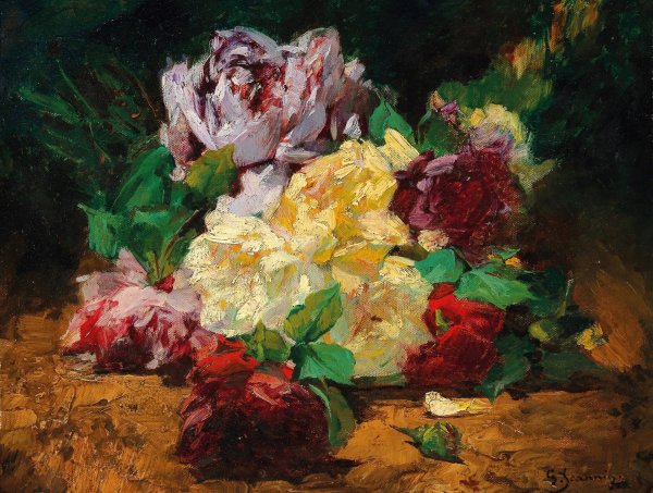 Roses II by Georges Jeannin - Hand-Painted Oil Painting Reproduction