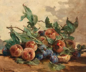 Still Life with Fruit, with Plums and Peaches by Georges Jeannin Oil Painting