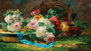 Still Life with Roses and a Hat by Georges Jeannin Oil Painting