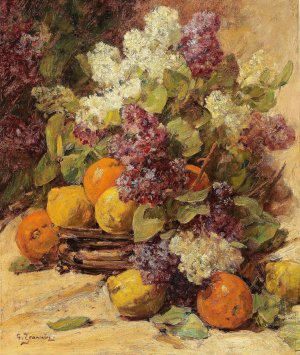 Stillleben mit einem Fliederstraus und Zitronen by Georges Jeannin Oil Painting