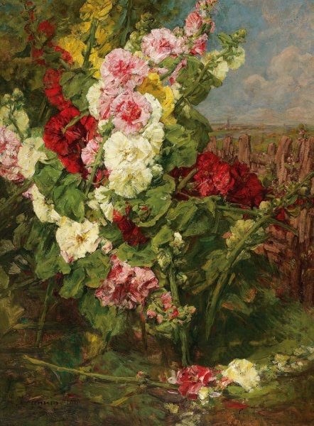 Stockrosen  by Georges Jeannin - Hand-Painted Oil Painting Reproduction