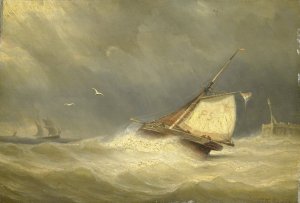 Rough Sea with Sailing Vessels by Georges Johannes Hoffmann Oil Painting
