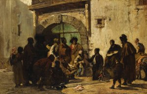 A Puppetshow On A Spanish Street by Georges Jules Victor Clairin Oil Painting