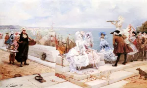 Elegant Figures Watching the Regatta by Georges Jules Victor Clairin - Oil Painting Reproduction