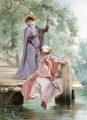 Elegant Ladies Fishing by Georges Jules Victor Clairin Oil Painting