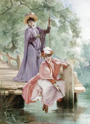 Elegant Ladies Fishing by Georges Jules Victor Clairin Oil Painting