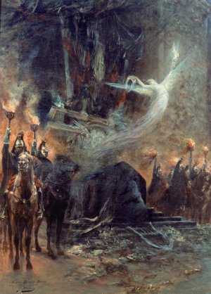 Funerailles de Victor Hugo - la veillee sous l'arc de triomphe by Georges Jules Victor Clairin Oil Painting