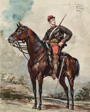 Portrait equestre, eclaireur a cheval by Georges Jules Victor Clairin Oil Painting