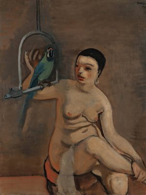 Woman With Parrot by Georges Kars Oil Painting