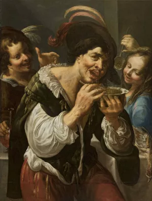 Man eating lentil Oil painting by Georges Lallemant