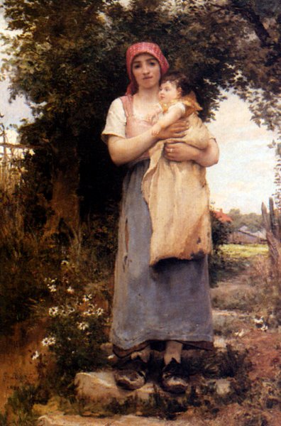 Main Product Photo of A Mother Holding Her Child Painting by Georges Laugee