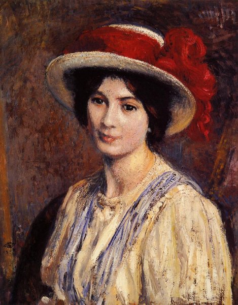 Main Product Photo of Hat with a Red Ribbon Painting by Georges Lemmen