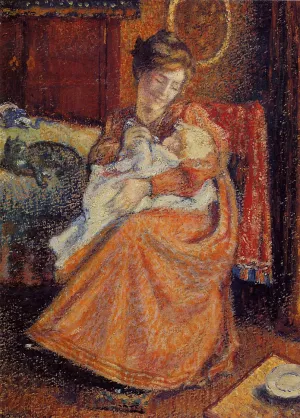 Madame Gaorges Mellen and Lise also known as The New Baby Oil painting by Georges Lemmen