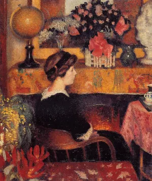 Madame Lemmen in a Flowery Interior Oil painting by Georges Lemmen