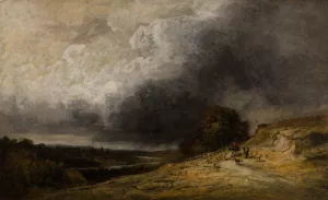 Troupeau sous l'orage by Georges Michel Oil Painting