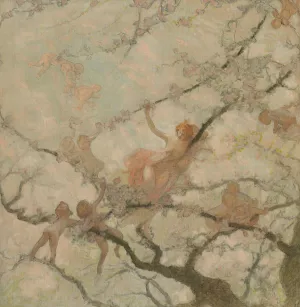 Femme et enfants dans des branchages by Georges Picard Oil Painting