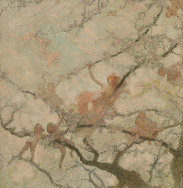 Femme et enfants dans des branchages  by Georges Picard - Hand-Painted Oil Painting Reproduction