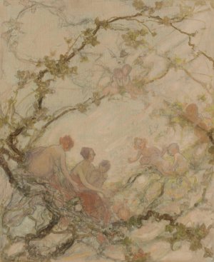 Femmes et enfants dans les branchages by Georges Picard Oil Painting