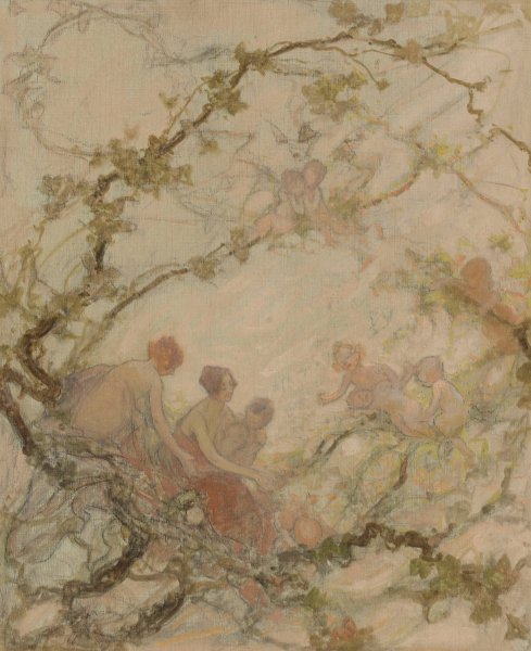 Femmes et enfants dans les branchages  by Georges Picard - Hand-Painted Oil Painting Reproduction