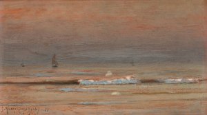Ships Sailing to Shore at Sunset by Georges Ricard-Cordingley Oil Painting