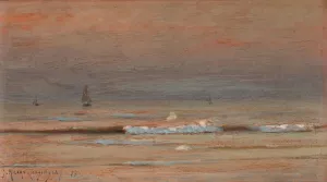 Ships Sailing to Shore at Sunset by Georges Ricard-Cordingley Oil Painting