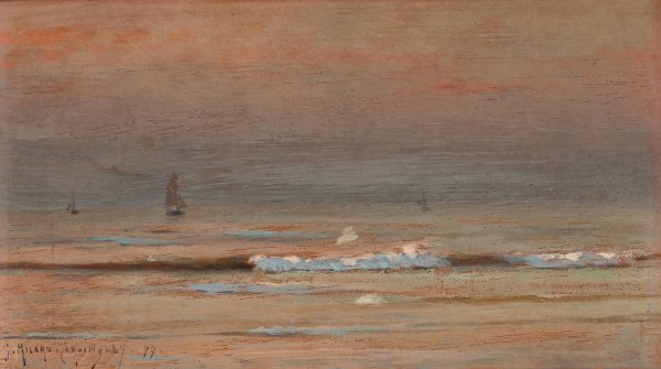 Main Product Photo of Ships Sailing to Shore at Sunset  Painting by Georges Ricard-Cordingley