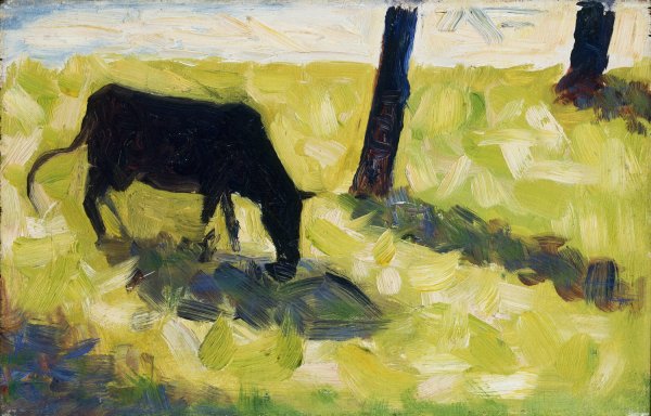 Black Cow in a Meadow  by Georges Seurat - Hand-Painted Oil Painting Reproduction
