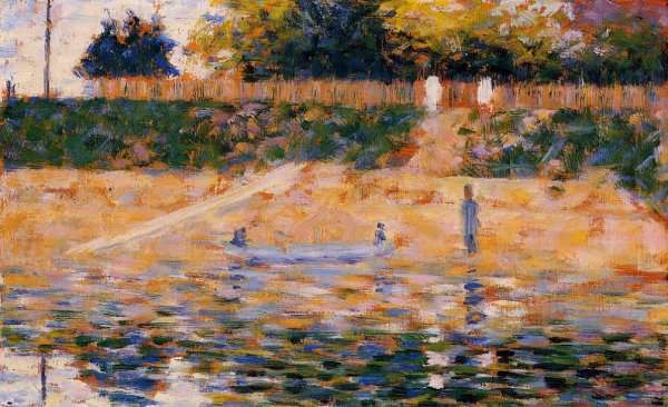 Main Product Photo of Boats near the Beach at Asnieres Painting by Georges Seurat